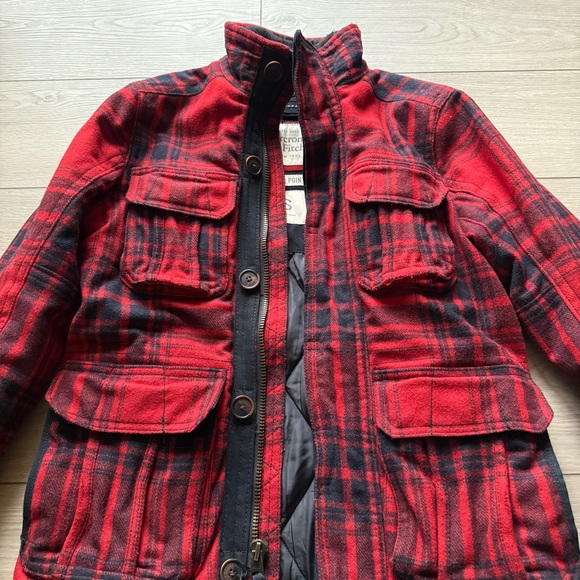 Abercrombie & Fitch Red and Black Plaid Field Jacket Pine Point Y2K Vintage - Picture 4 of 6
